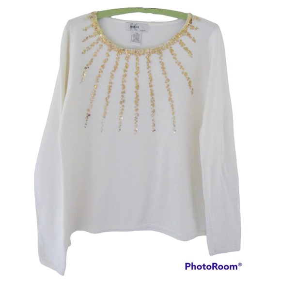 KIKIT SEQUIN SWEATER, IVORY, SIZE L - Picture 1 of 9